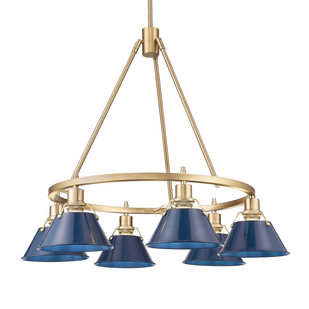Yep by Golden Lighting Orwell 6-light Chandelier in Brushed Champagne Brass and Navy Blue shade