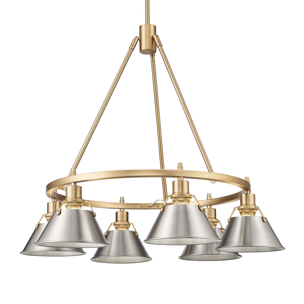 Yep by Golden Lighting Orwell 6-light Chandelier in Brushed Champagne Brass and Pewter shade