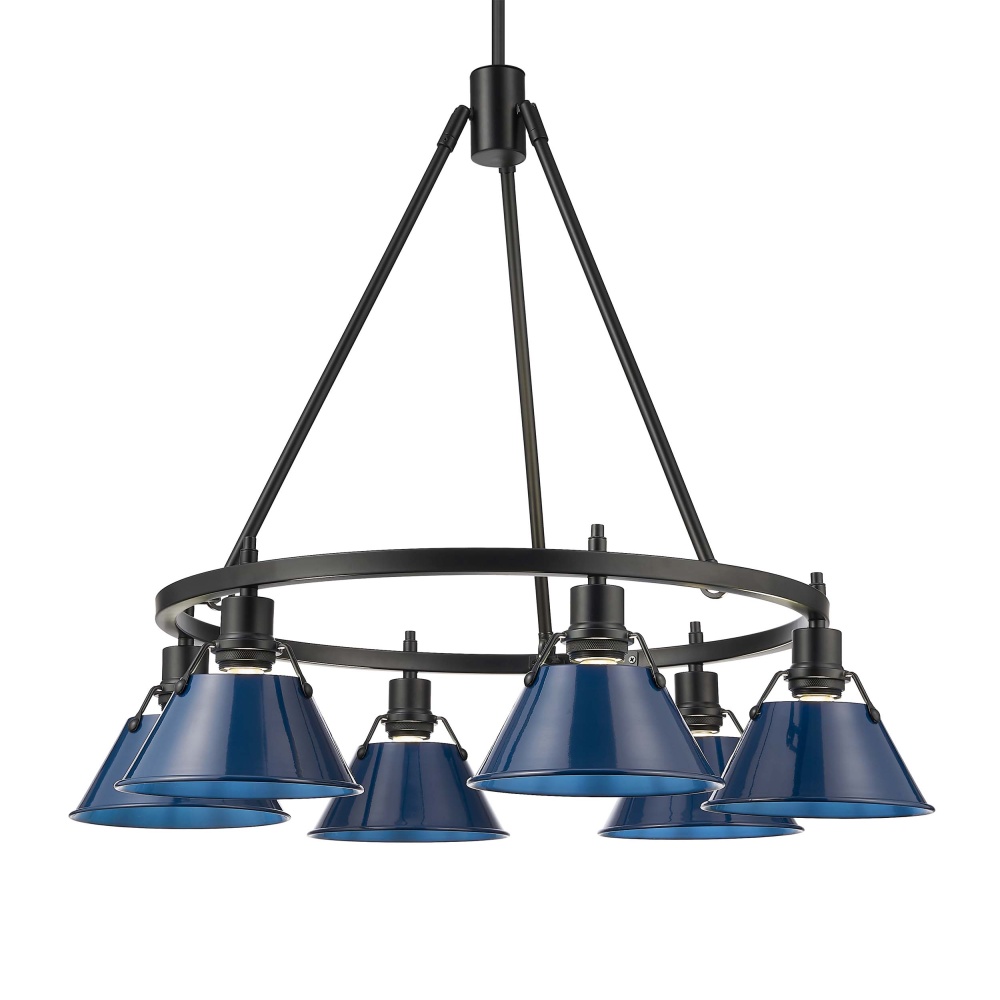 Yep by Golden Lighting Orwell 6-light Chandelier in Matte Black and Navy Blue shade