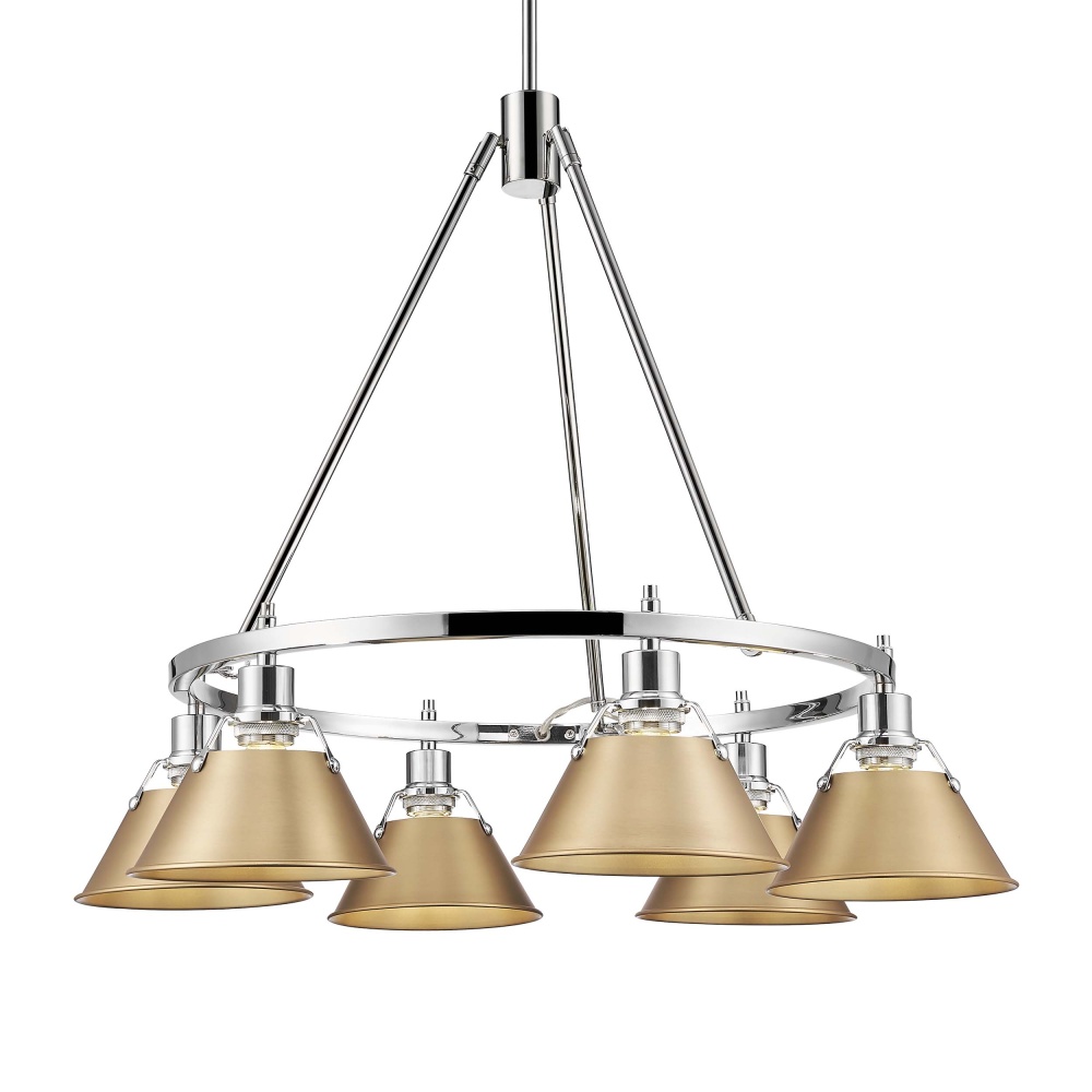 Yep by Golden Lighting Orwell 6-light Chandelier in Chrome and Brushed Champagne Brass shade