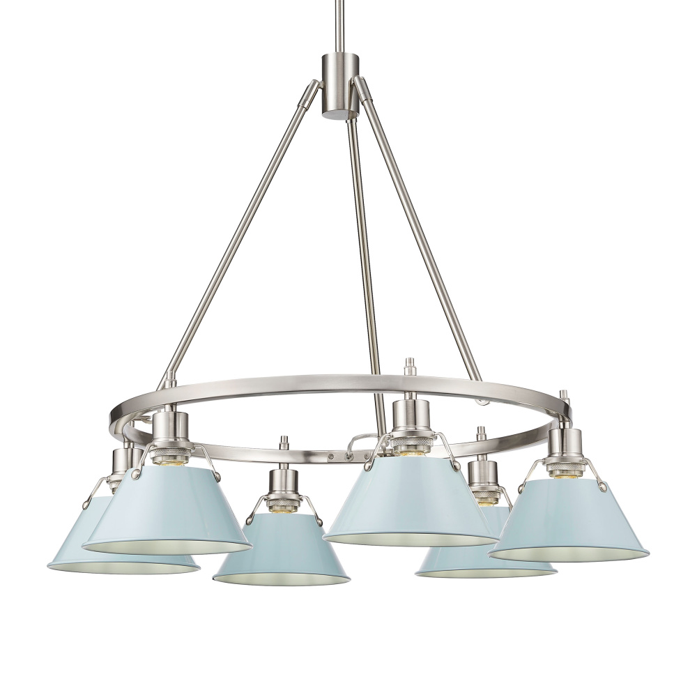 Yep by Golden Lighting Orwell 6-light Chandelier in Pewter and Dusky Blue shade