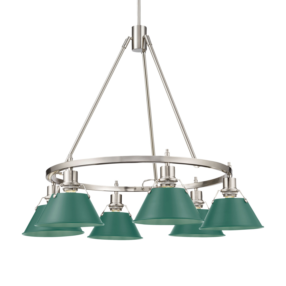 Yep by Golden Lighting Orwell 6-light Chandelier in Pewter and Pine Green shade