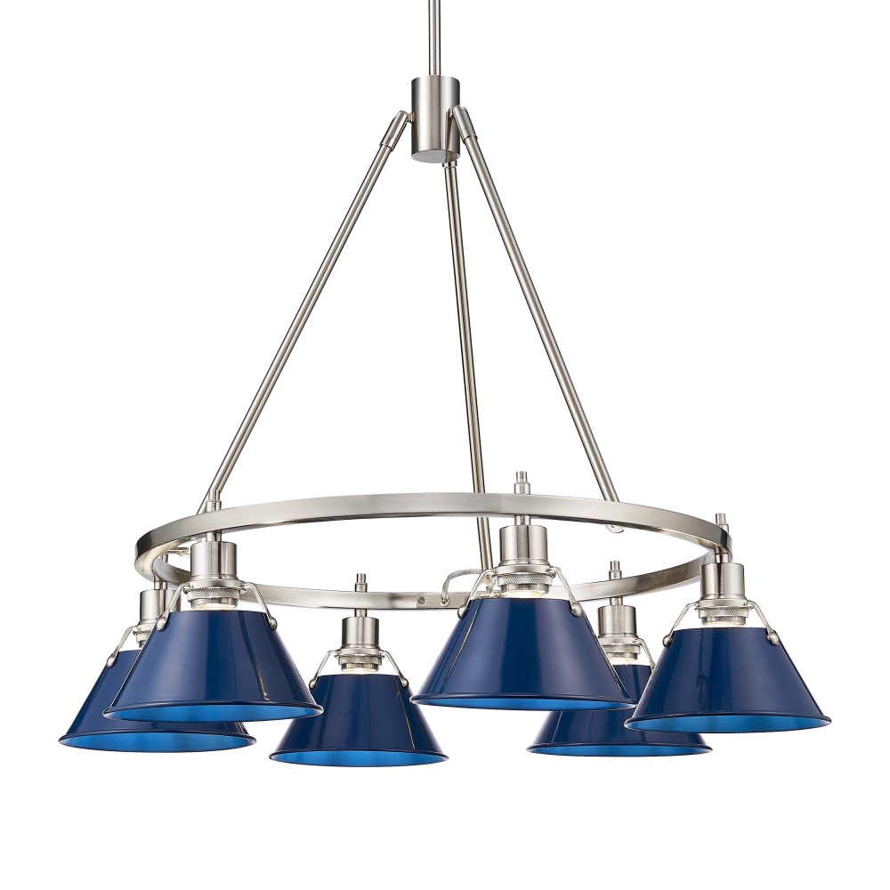 Yep by Golden Lighting Orwell 6-light Chandelier in Pewter and Navy Blue shade