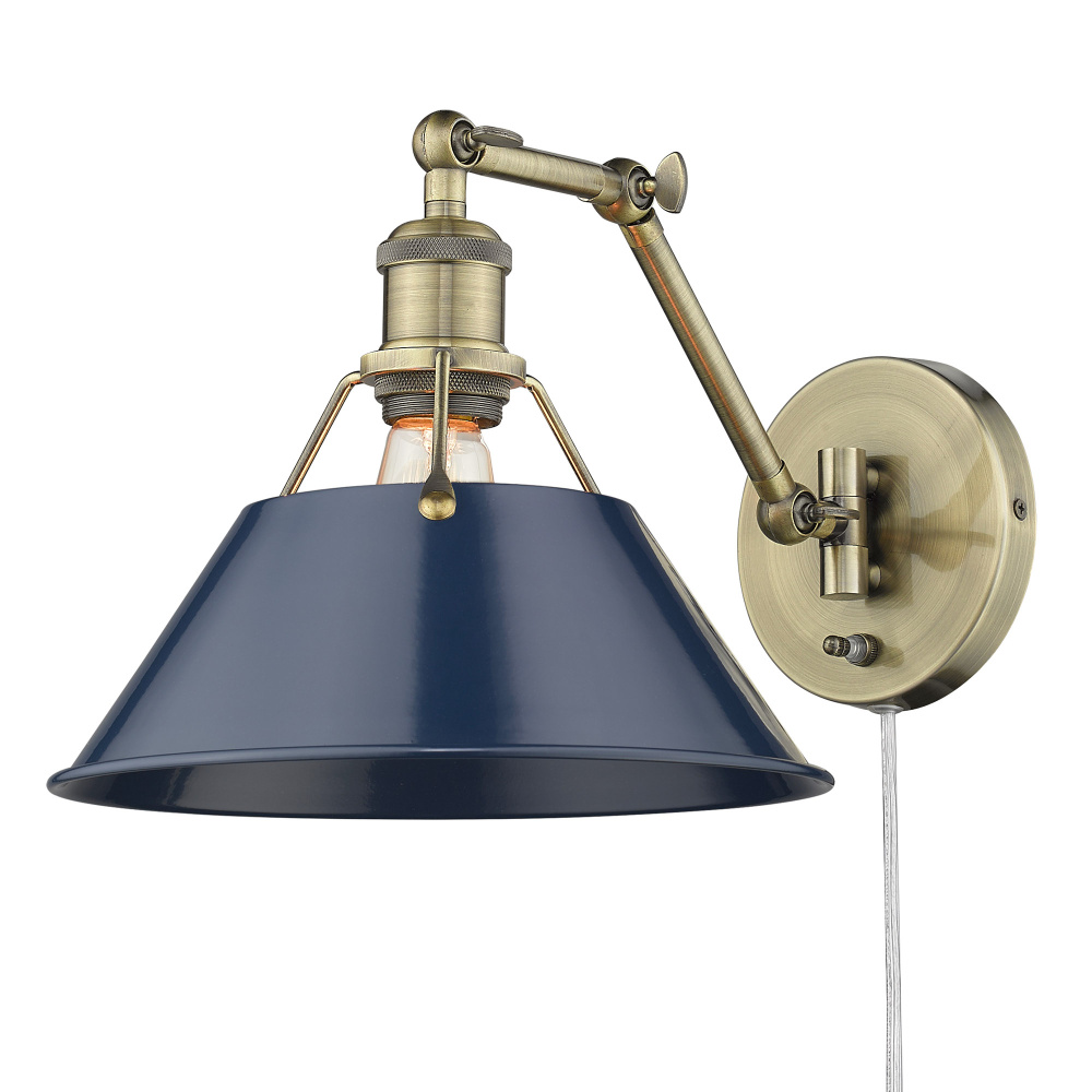Yep by Golden Lighting Orwell 1-light Swing Arm Wall Lamp in Aged Brass and Navy Blue shade