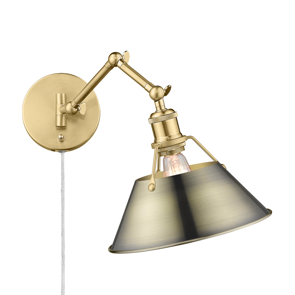 Yep by Golden Lighting Orwell 1-light Swing Arm in Brushed Champagne Brass and Aged Brass shade