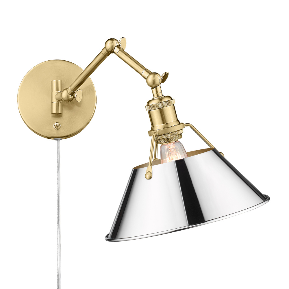 Yep by Golden Lighting Orwell 1-Light Swing Arm Wall Lamp in Brushed Champagne Brass & Chrome shade