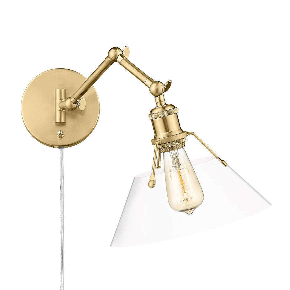 Yep by Golden Lighting Orwell 1-Light Swing Arm Wall Lamp in Brushed Champagne Brass & Clear Glass