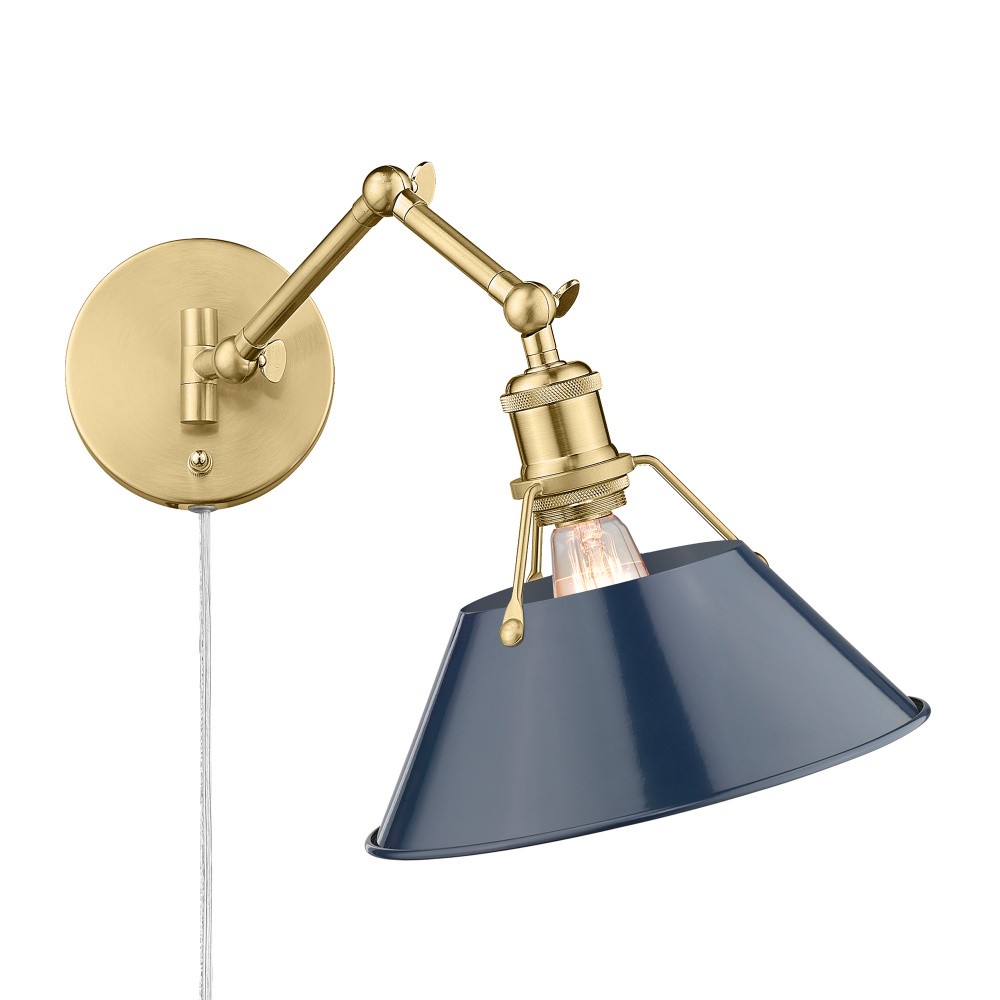 Yep by Golden Lighting Orwell 1-light Swing Arm in Brushed Champagne Brass and Navy Blue shade