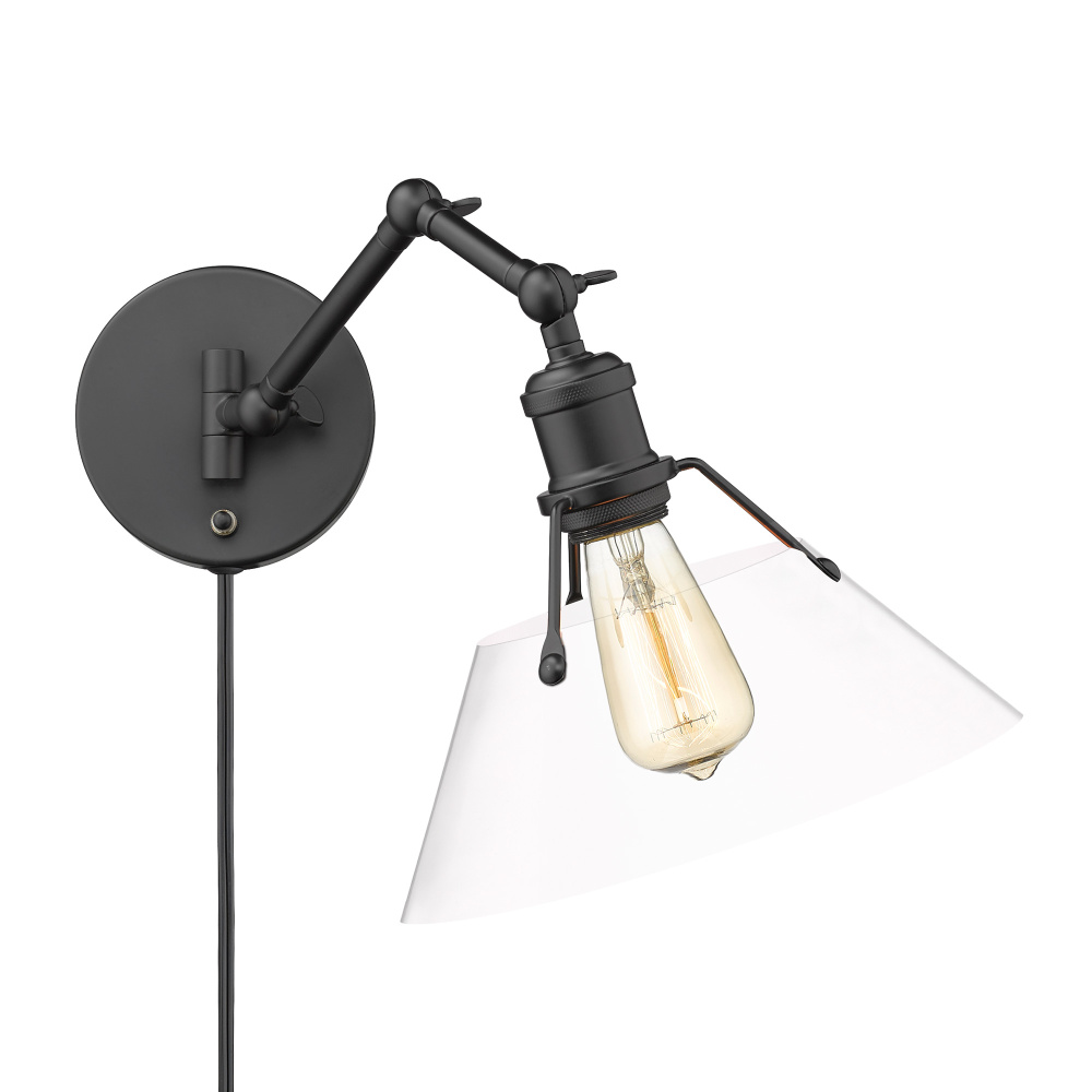 Yep by Golden Lighting Orwell 1-light Swing Arm Wall Lamp in Matte Black and Clear Glass