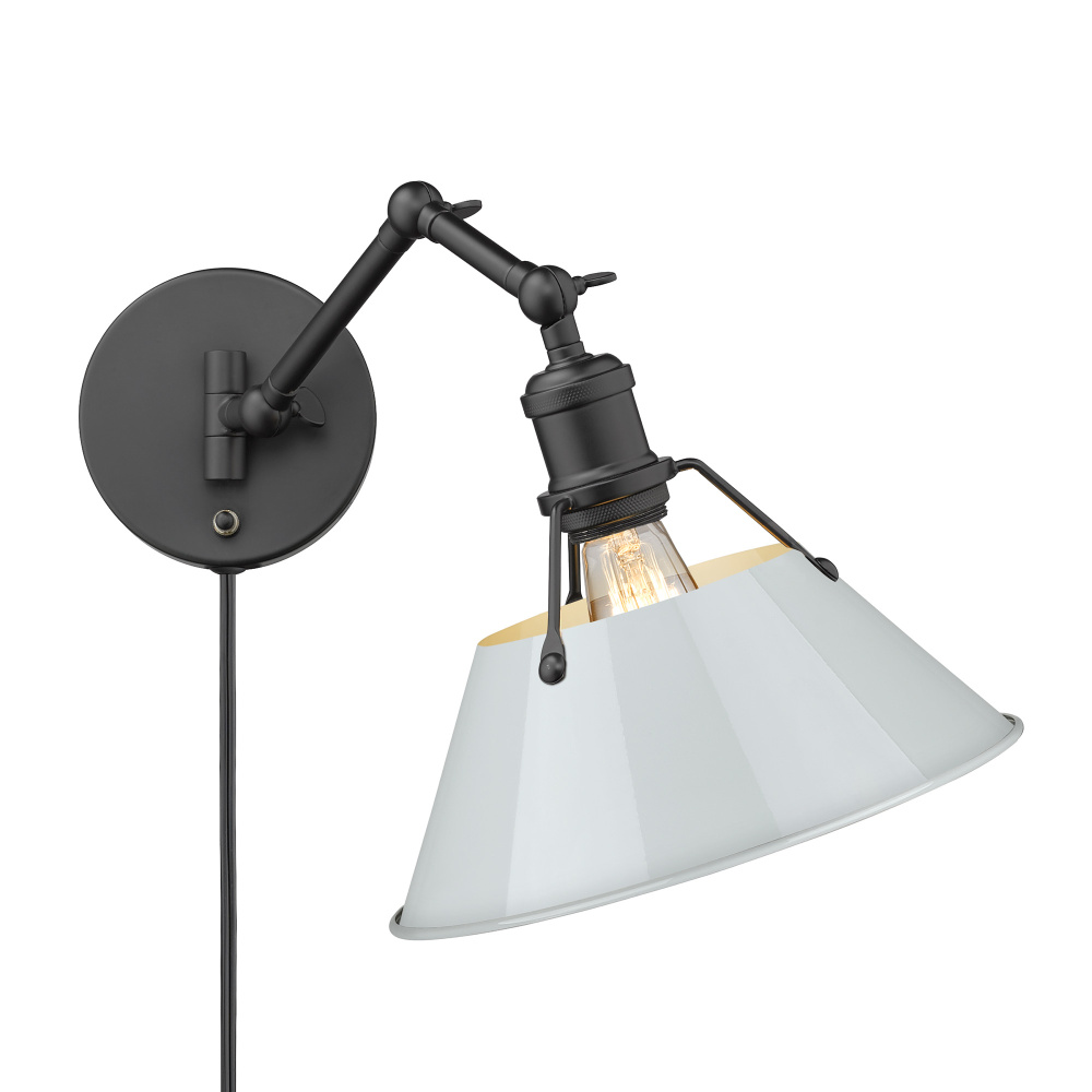 Yep by Golden Lighting Orwell 1-light Swing Arm Wall Lamp in Matte Black and Dusky Blue shade