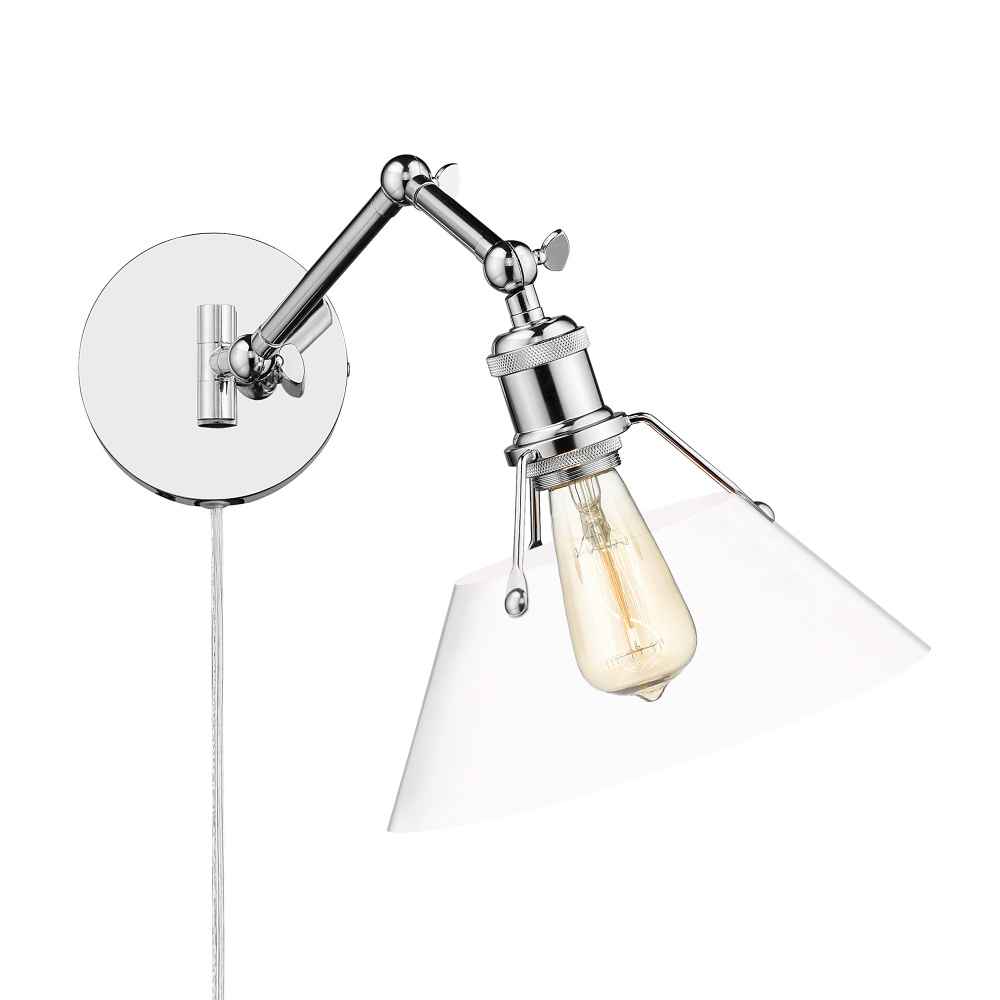 Yep by Golden Lighting Orwell 1-light Swing Arm Wall Lamp in Chrome and Clear Glass
