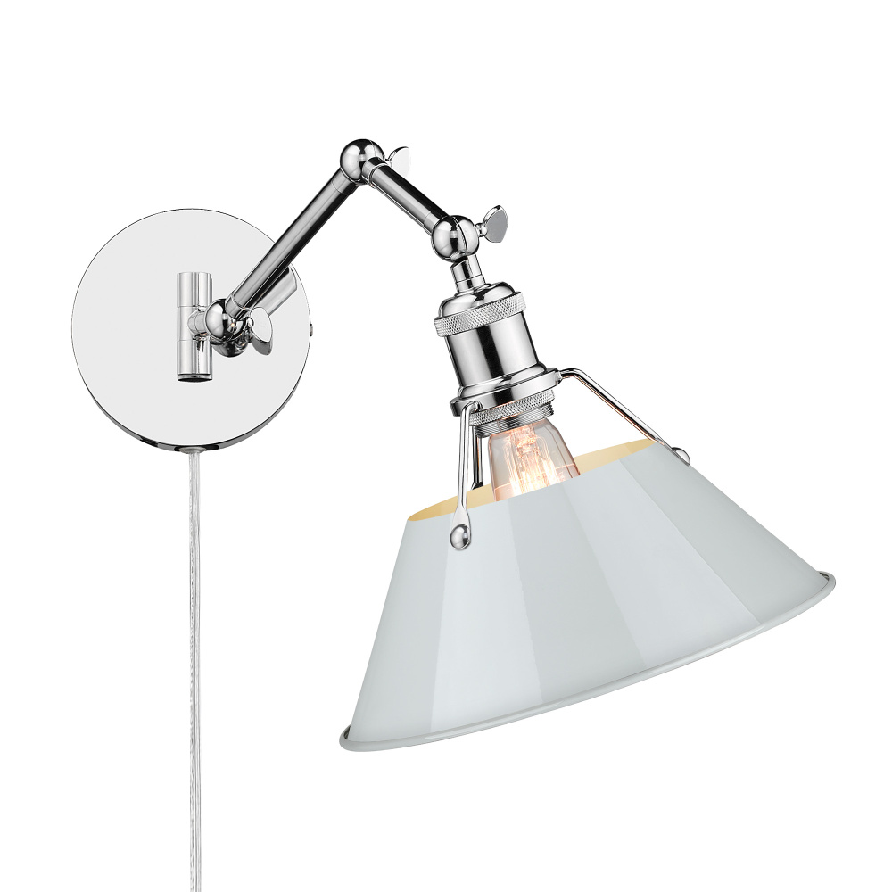 Yep by Golden Lighting Orwell 1-light Swing Arm Wall Lamp in Chrome and Dusky Blue shade
