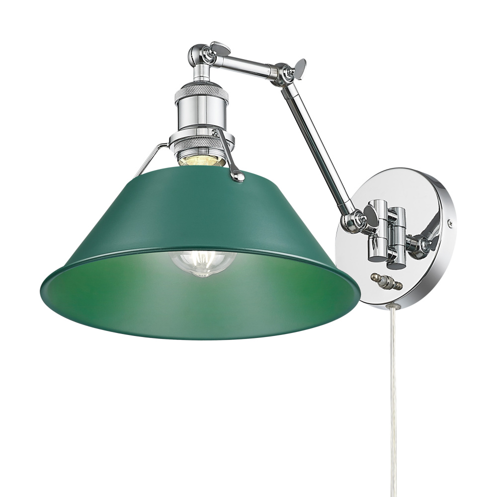 Yep by Golden Lighting Orwell 1-light Swing Arm Wall Lamp in Chrome and Pine Green shade
