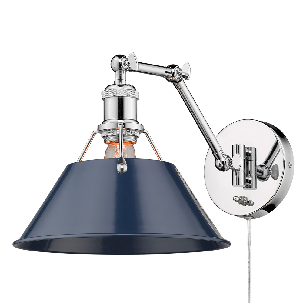 Yep by Golden Lighting Orwell 1-light Swing Arm Wall Lamp in Chrome and Navy Blue shade