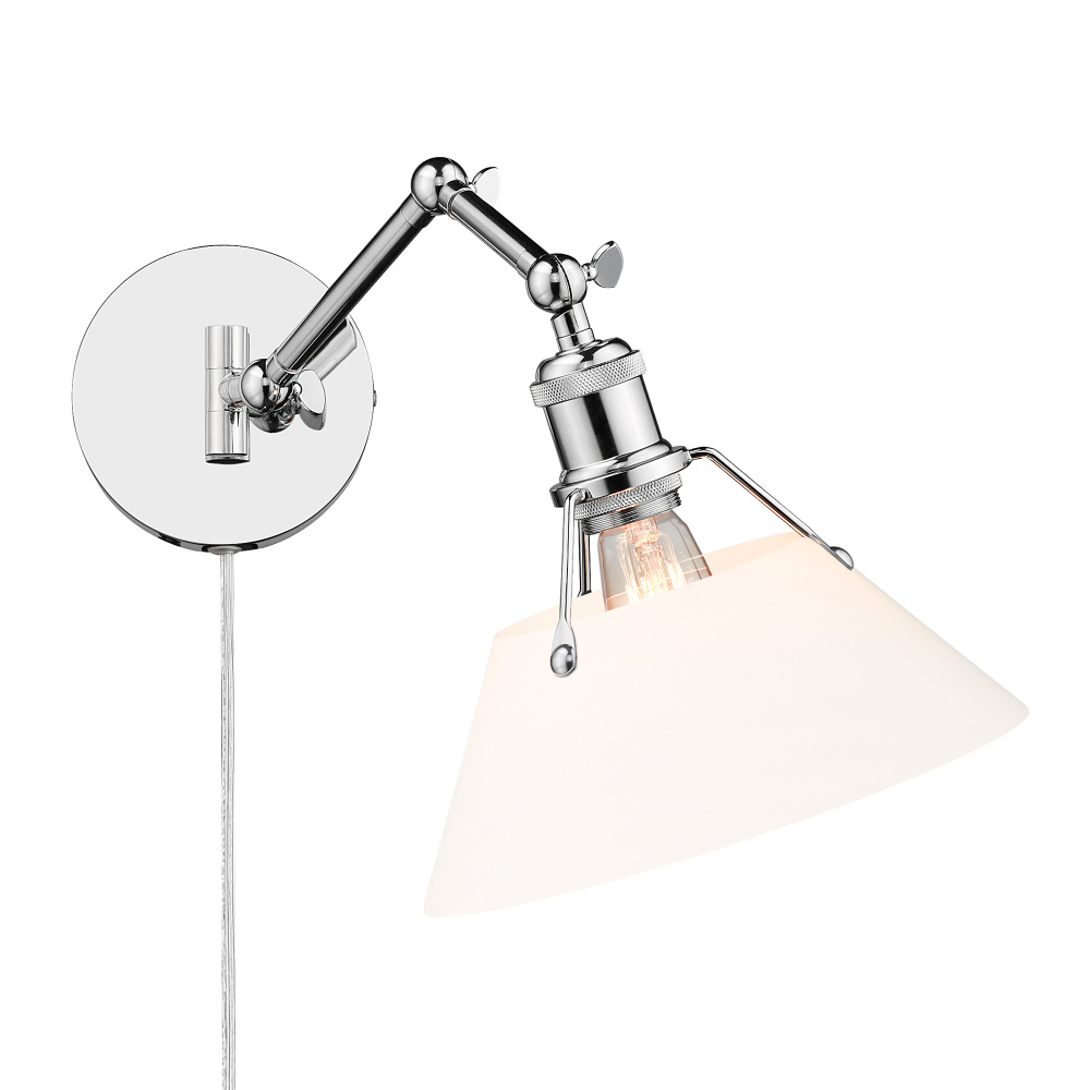 Yep by Golden Lighting Orwell 1-light Swing Arm Wall Lamp in Chrome and Opal Glass