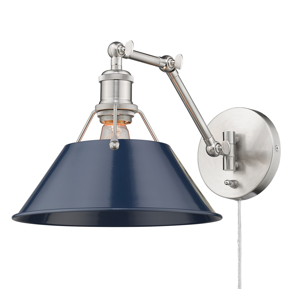 Yep by Golden Lighting Orwell 1-light Swing Arm Wall Lamp in Pewter and Navy Blue shade