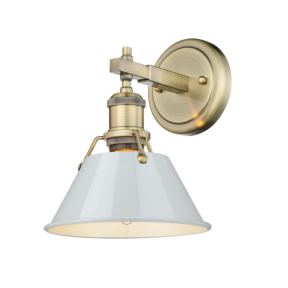 Yep by Golden Lighting Orwell 1-light Vanity in Aged Brass and Dusky Blue shade