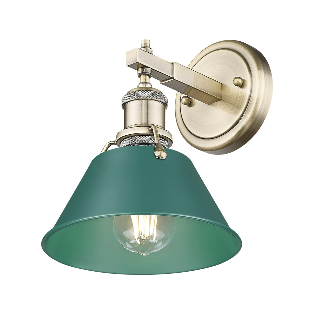 Yep by Golden Lighting Orwell 1-light Vanity in Aged Brass and Pine Green shade