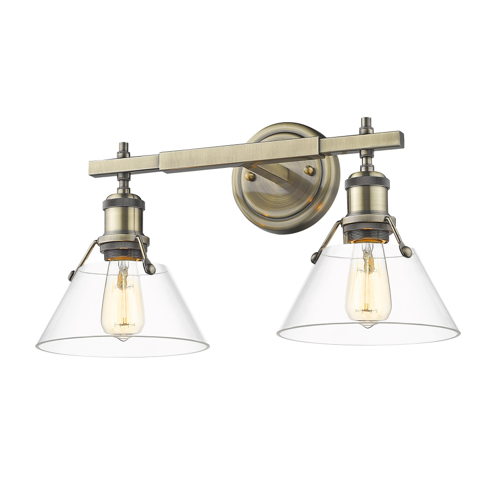 Yep by Golden Lighting Orwell 2-light Vanity in Aged Brass and Clear Glass