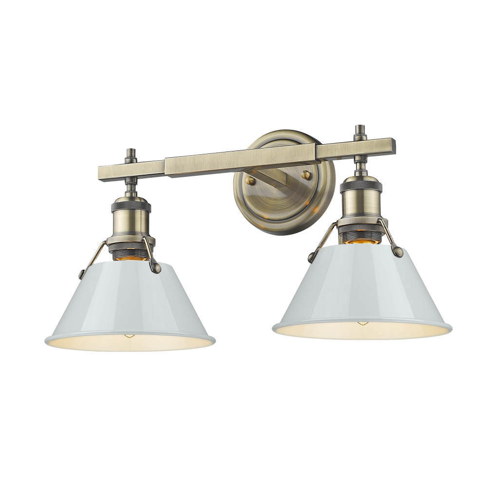 Yep by Golden Lighting Orwell 2-light Vanity in Aged Brass and Dusky Blue shade
