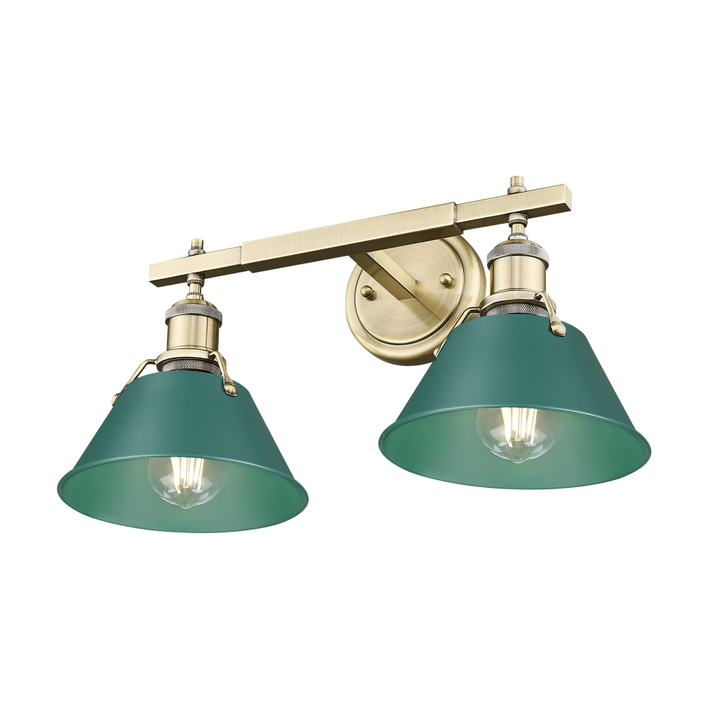 Yep by Golden Lighting Orwell 2-light Vanity in Aged Brass and Pine Green shade