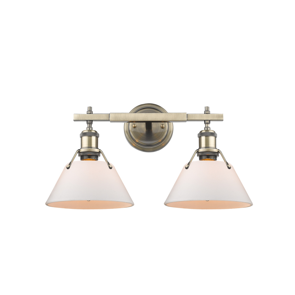 Yep by Golden Lighting Orwell 2-light Vanity in Aged Brass and Opal Glass