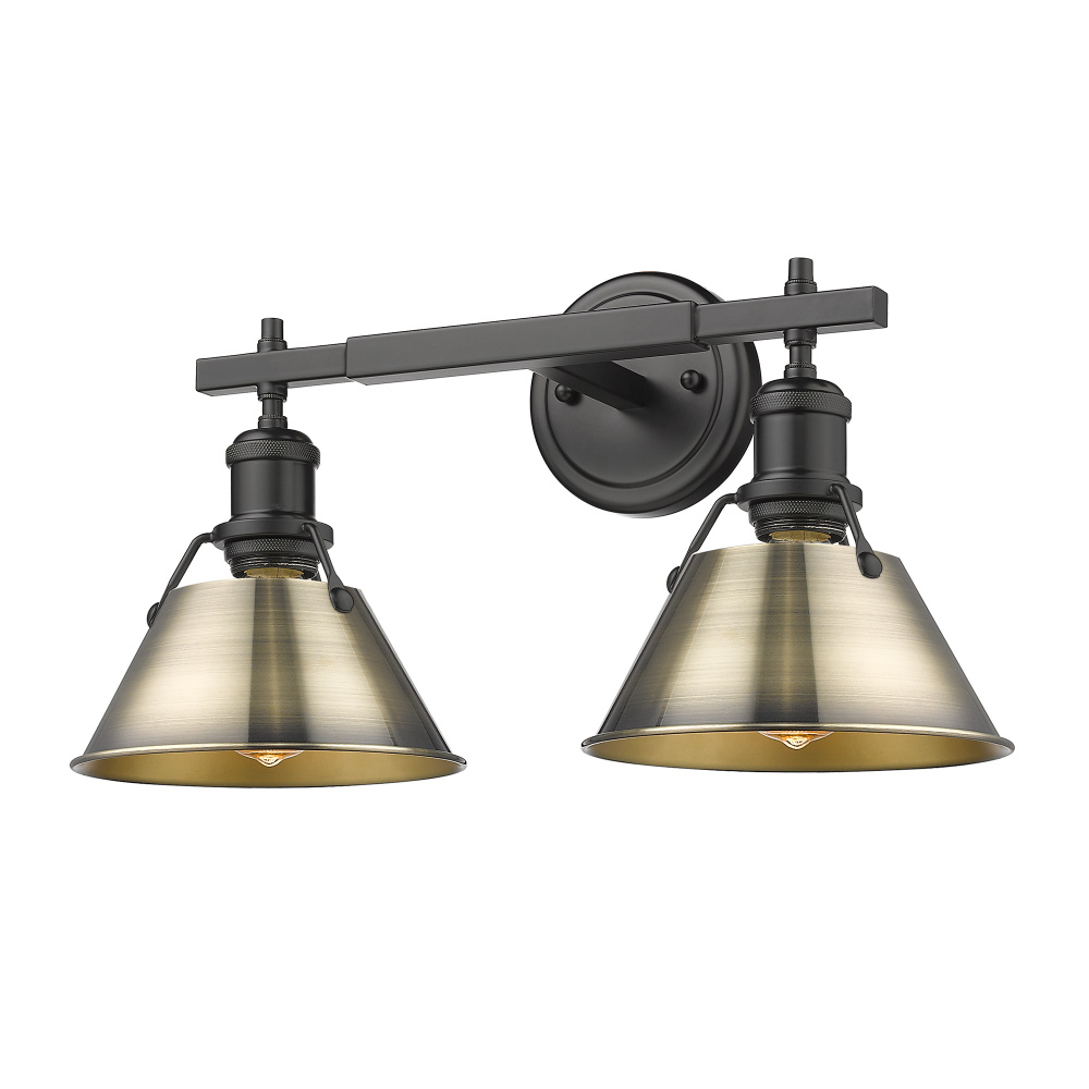Yep by Golden Lighting Orwell 2-light Vanity in Matte Black and Aged Brass shade