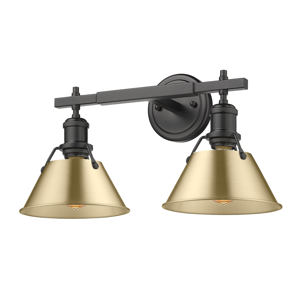 Yep by Golden Lighting Orwell 2-light Vanity in Matte Black and Brushed Champagne Brass shade