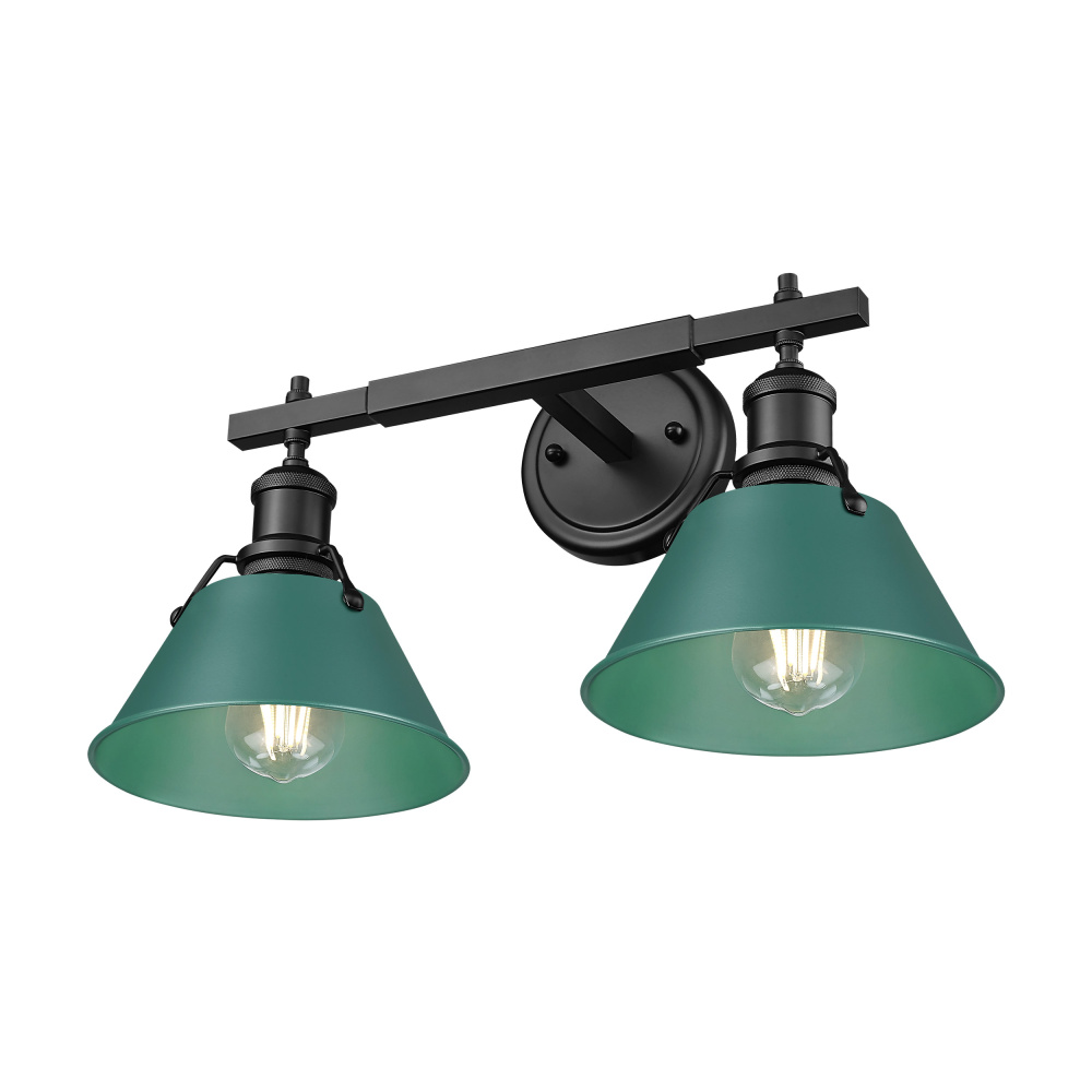 Yep by Golden Lighting Orwell 2-light Vanity in Matte Black and Pine Green shade