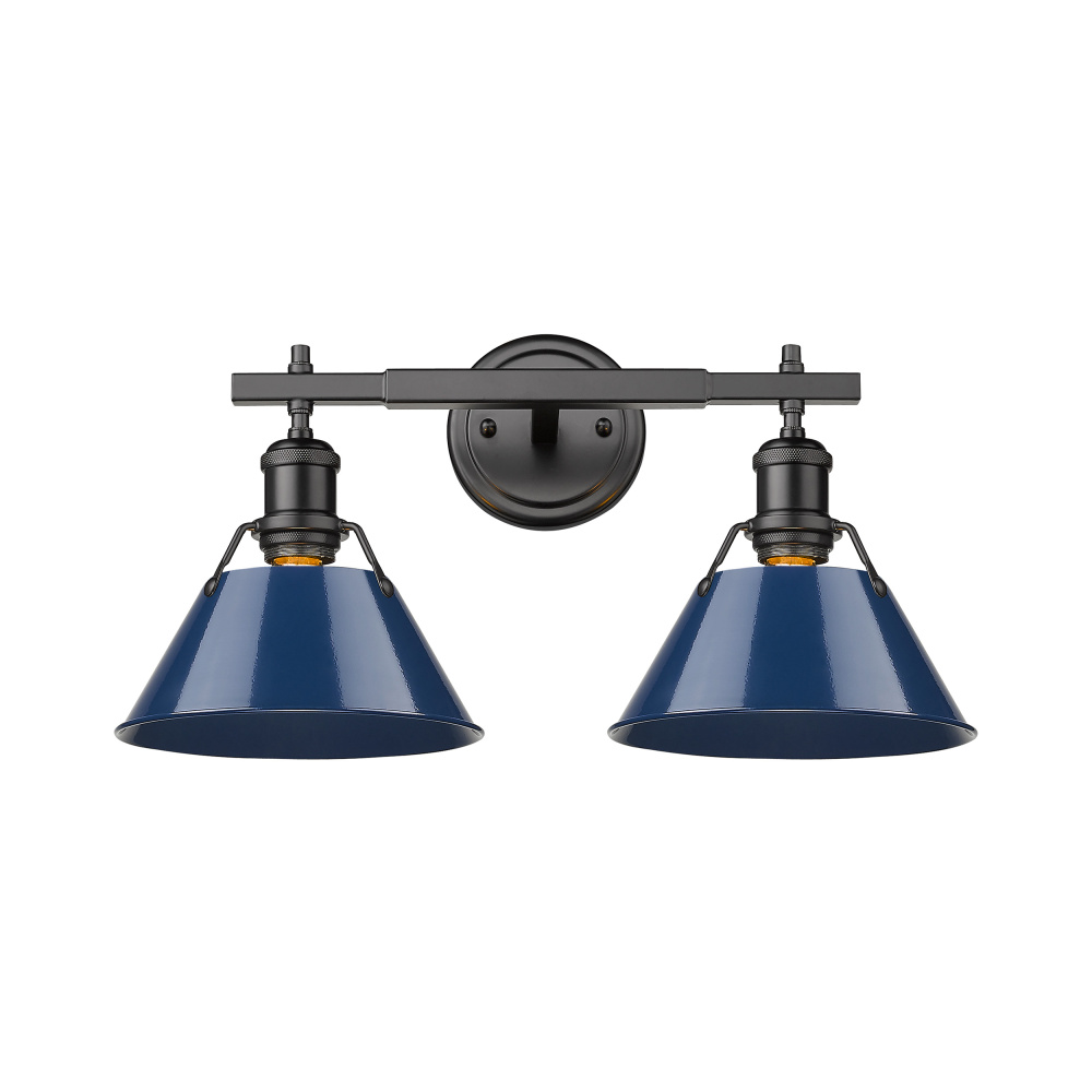 Yep by Golden Lighting Orwell 2-light Vanity in Matte Black and Navy Blue shade