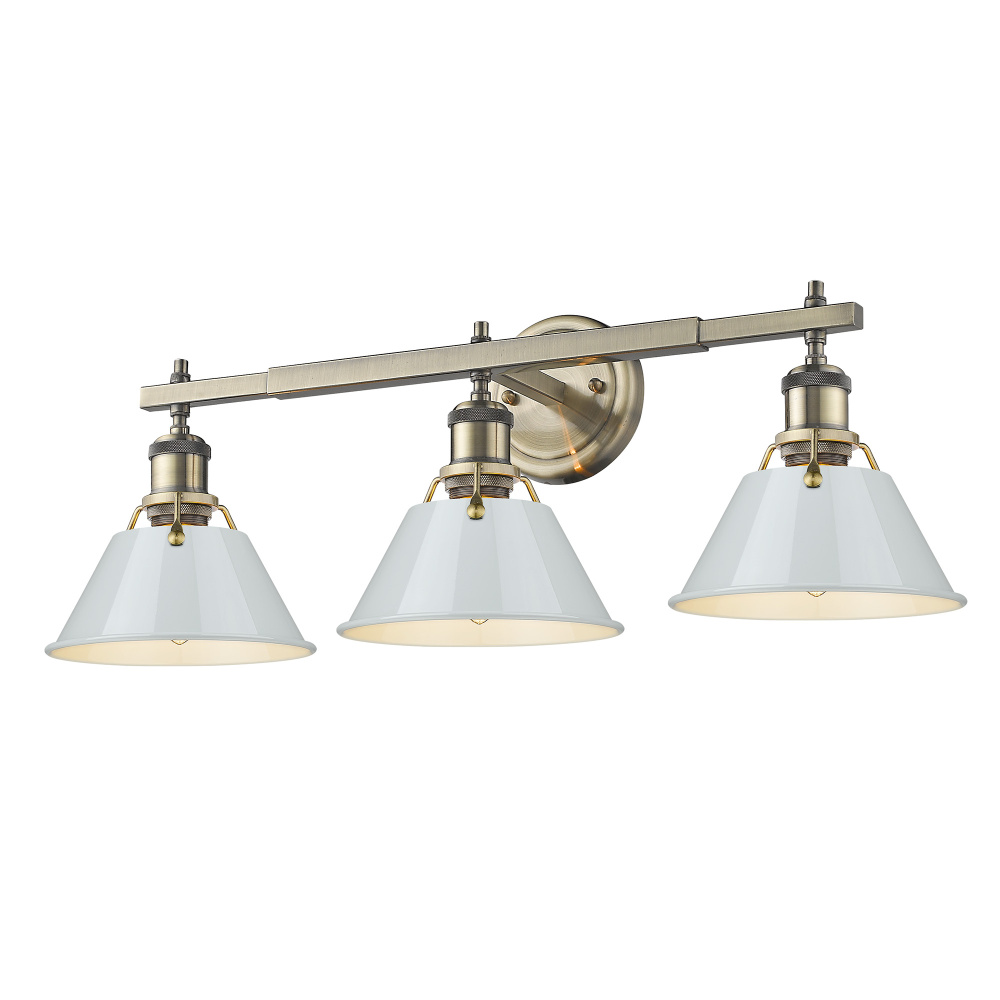 Yep by Golden Lighting Orwell 3-light Vanity in Aged Brass and Dusky Blue shade