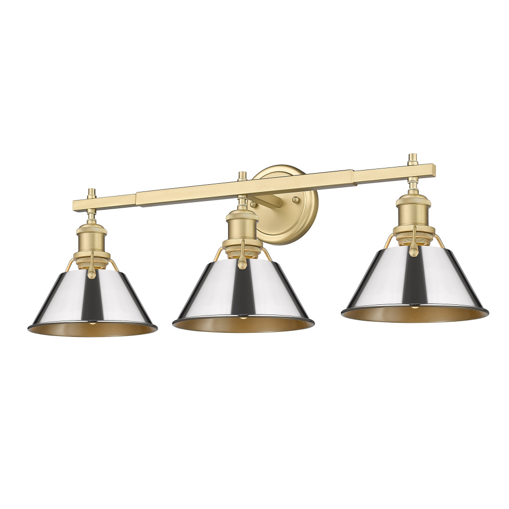 Yep by Golden Lighting Orwell 3-light Vanity in Brushed Champagne Brass and Chrome shade