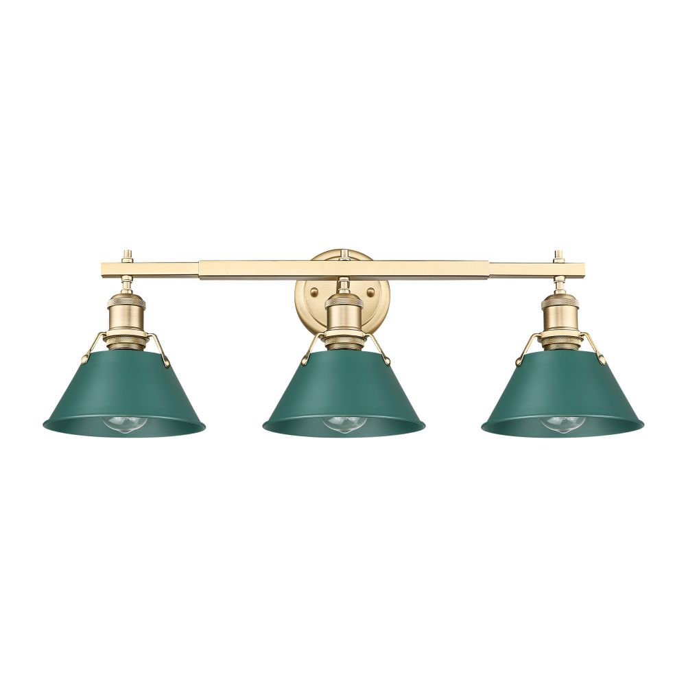 Yep by Golden Lighting Orwell 3-light Vanity in Brushed Champagne Brass and Pine Green shade