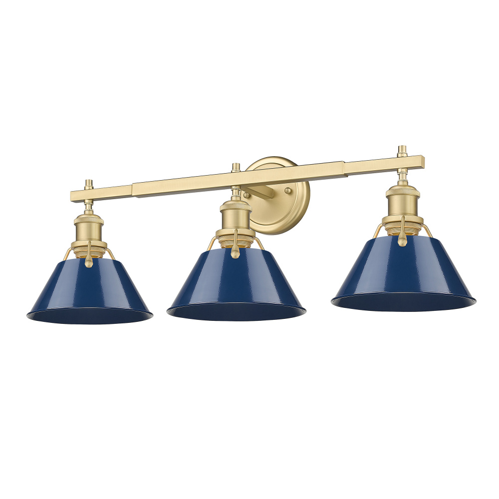 Yep by Golden Lighting Orwell 3-light Vanity in Brushed Champagne Brass and Navy Blue shade