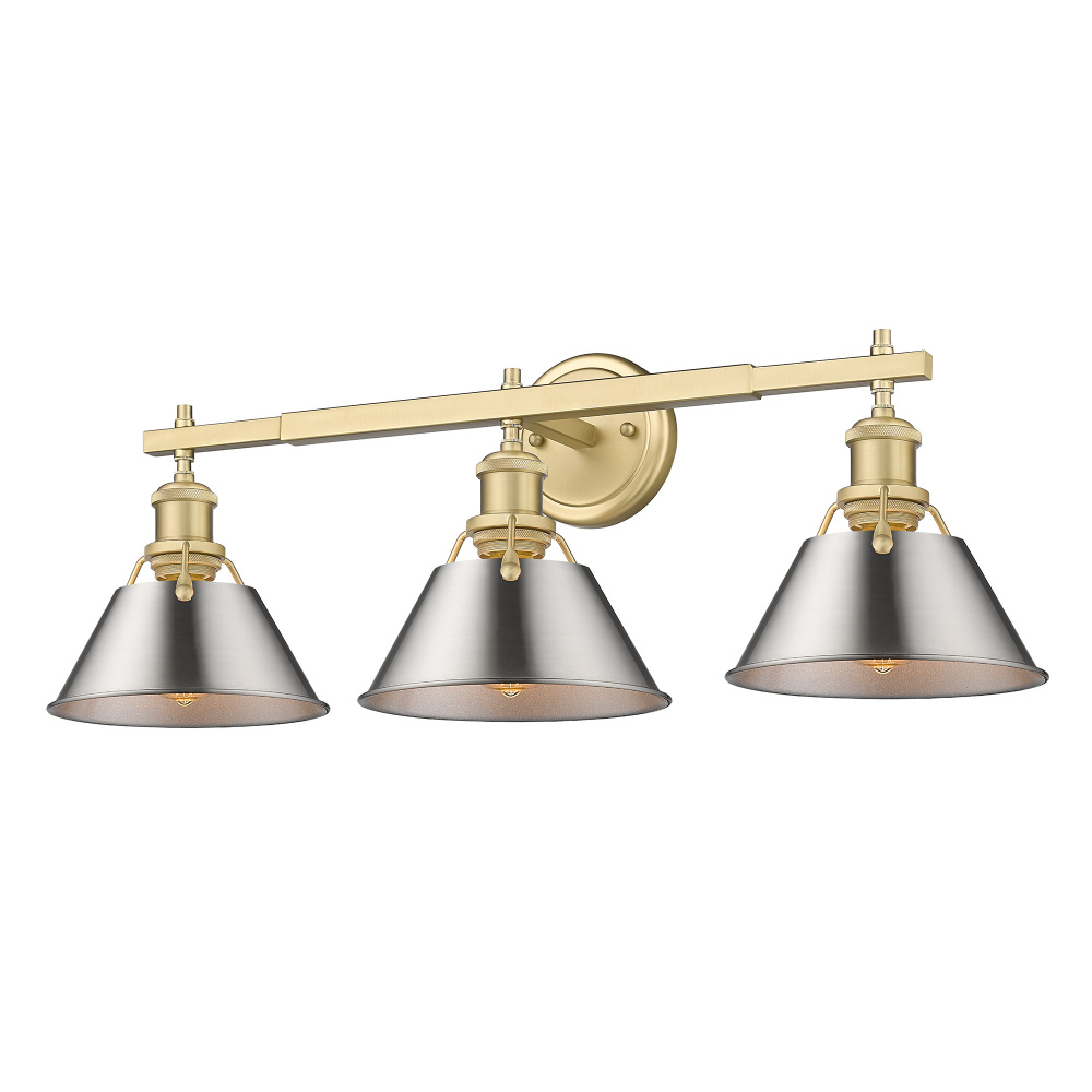 Yep by Golden Lighting Orwell 3-light Vanity in Brushed Champagne Brass and Pewter shade