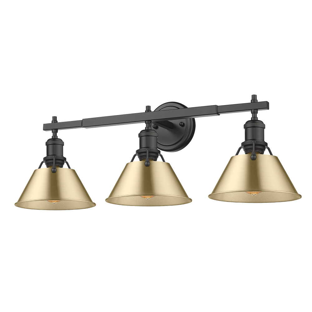 Yep by Golden Lighting Orwell 3-light Vanity in Matte Black and Brushed Champagne Brass shade