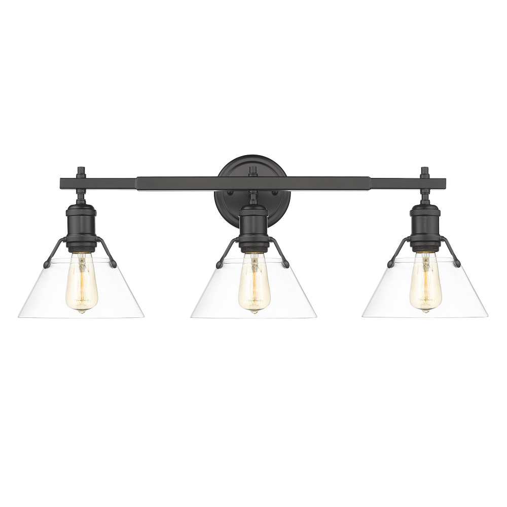 Yep by Golden Lighting Orwell 3-light Vanity in Matte Black and Clear Glass