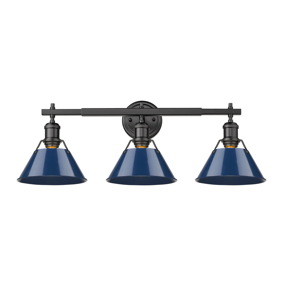 Yep by Golden Lighting Orwell 3-light Vanity in Matte Black and Navy Blue shade