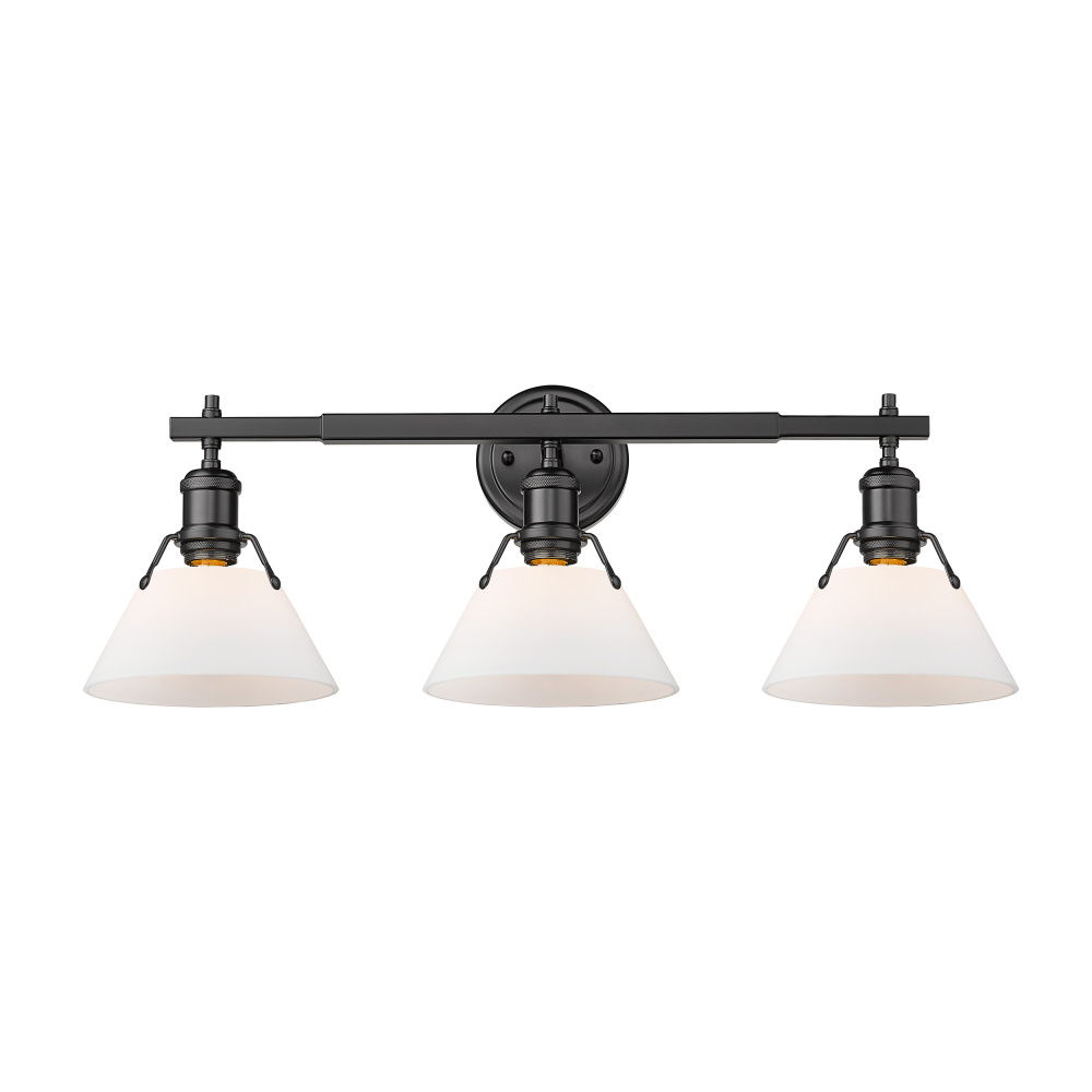 Yep by Golden Lighting Orwell 3-light Vanity in Matte Black and Opal Glass