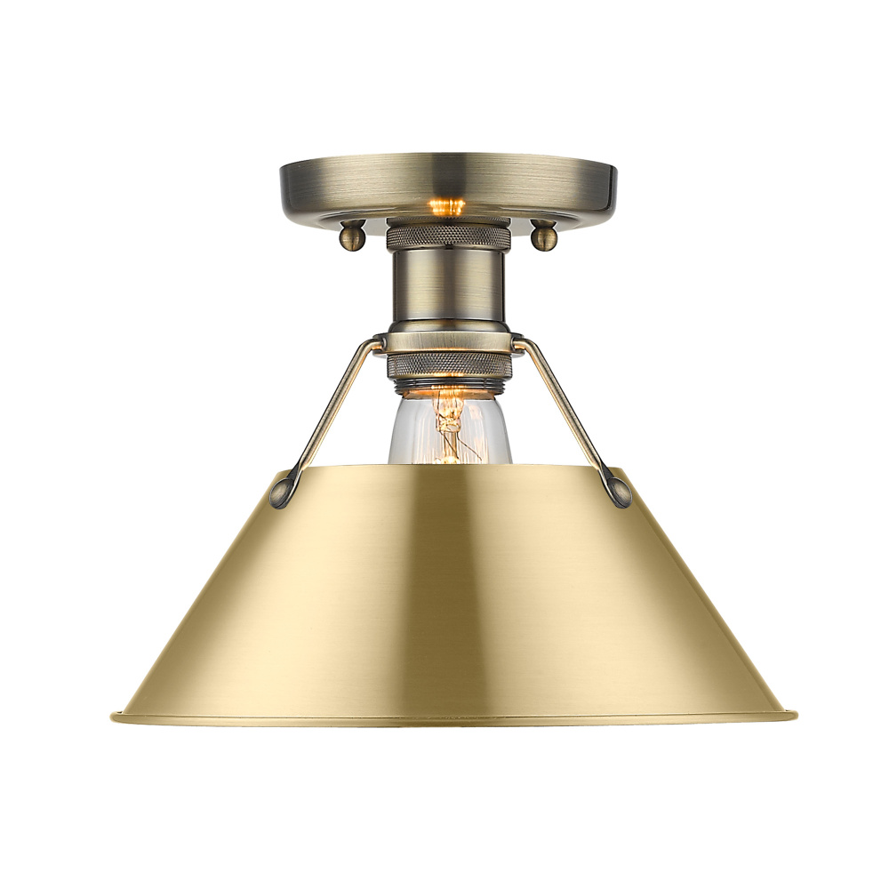 Yep by Golden Lighting Orwell 1-light Flush Mount in Aged Brass and Brushed Champagne Brass shade