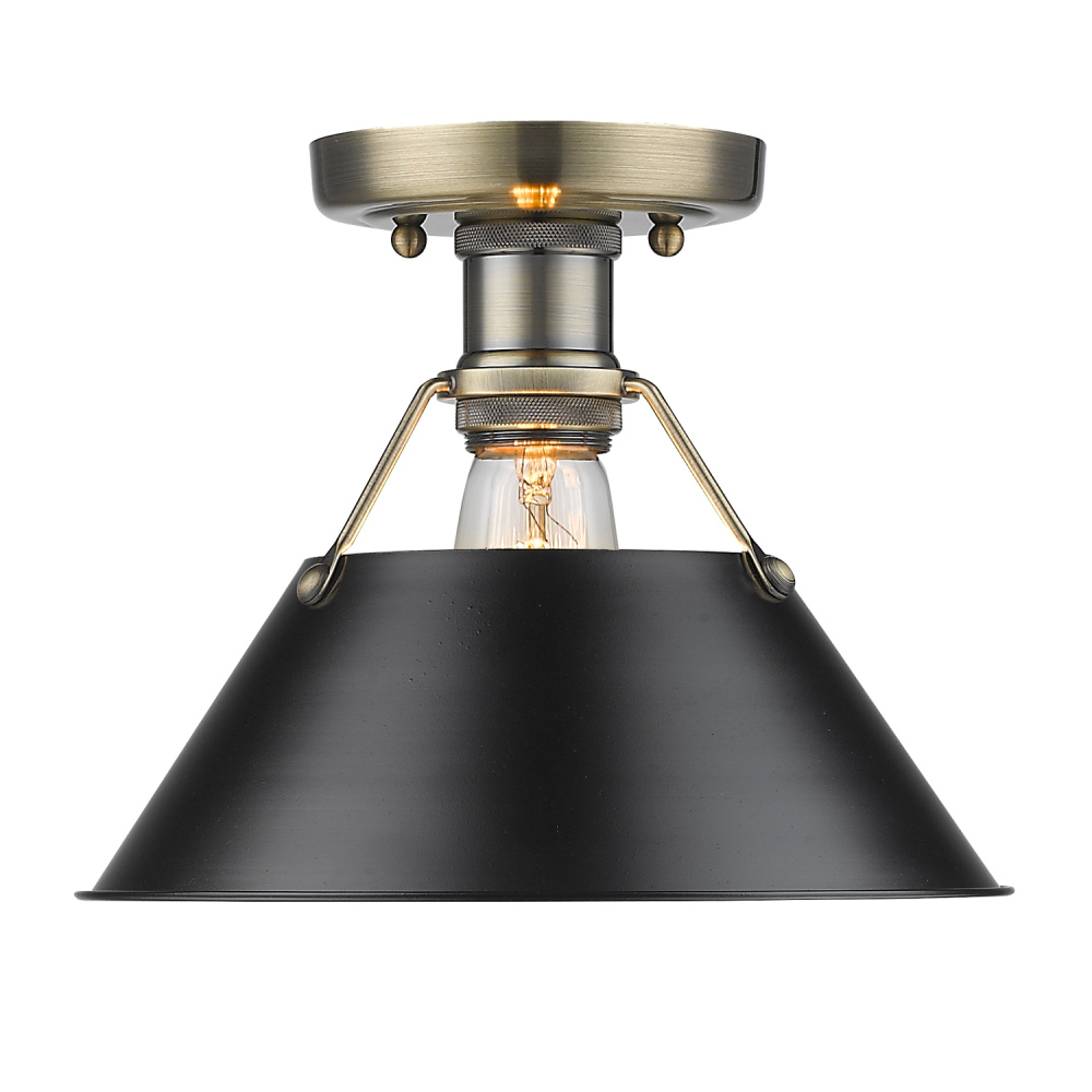 Yep by Golden Lighting Orwell 1-light Flush Mount in Aged Brass and Matte Black shade