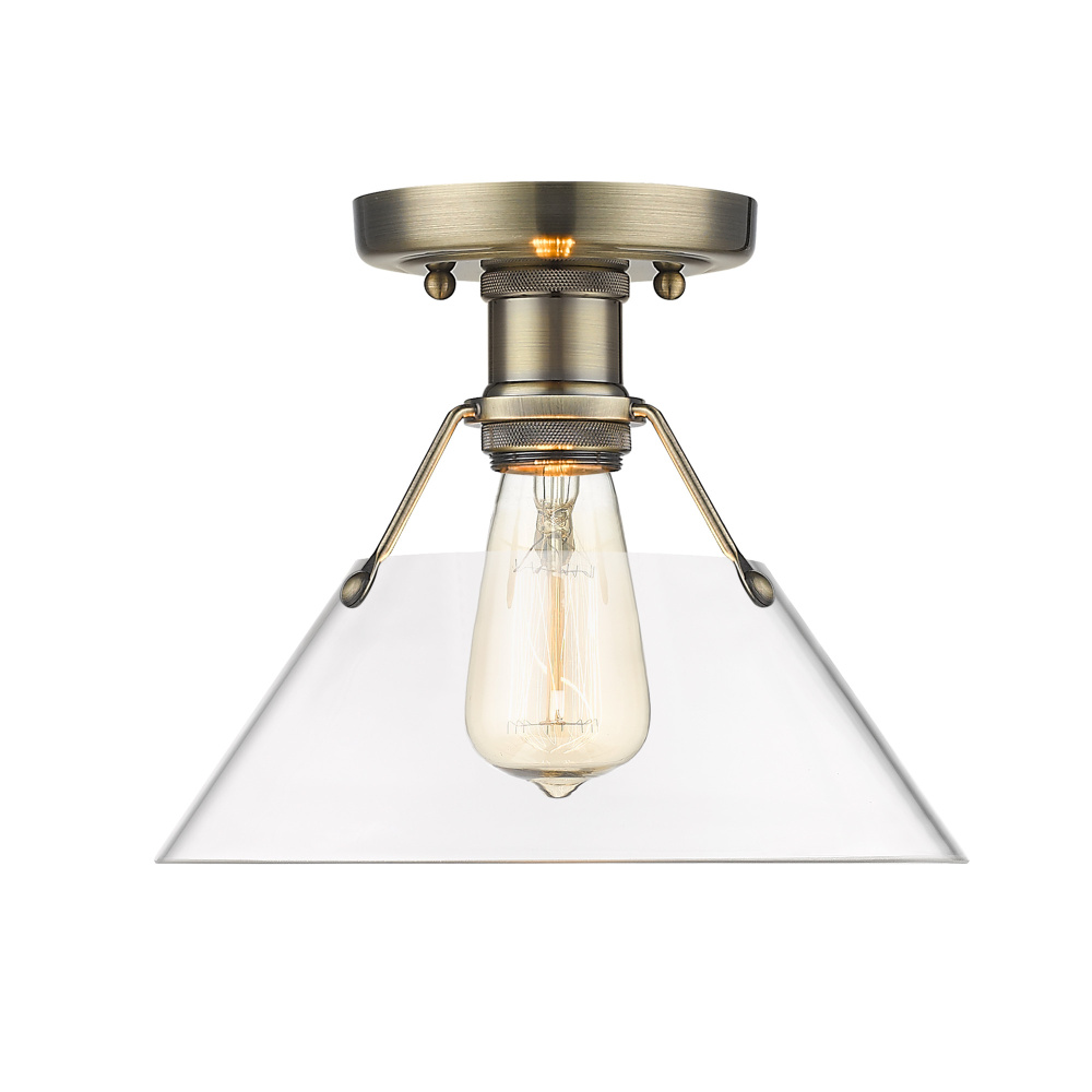 Yep by Golden Lighting Orwell 1-light Flush Mount in Aged Brass and Clear Glass