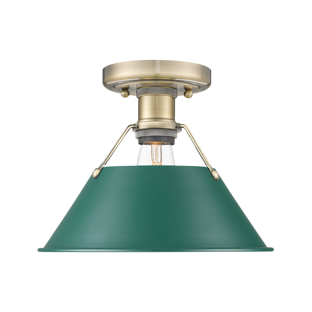 Yep by Golden Lighting Orwell 1-light Flush Mount in Aged Brass and Pine Green shade