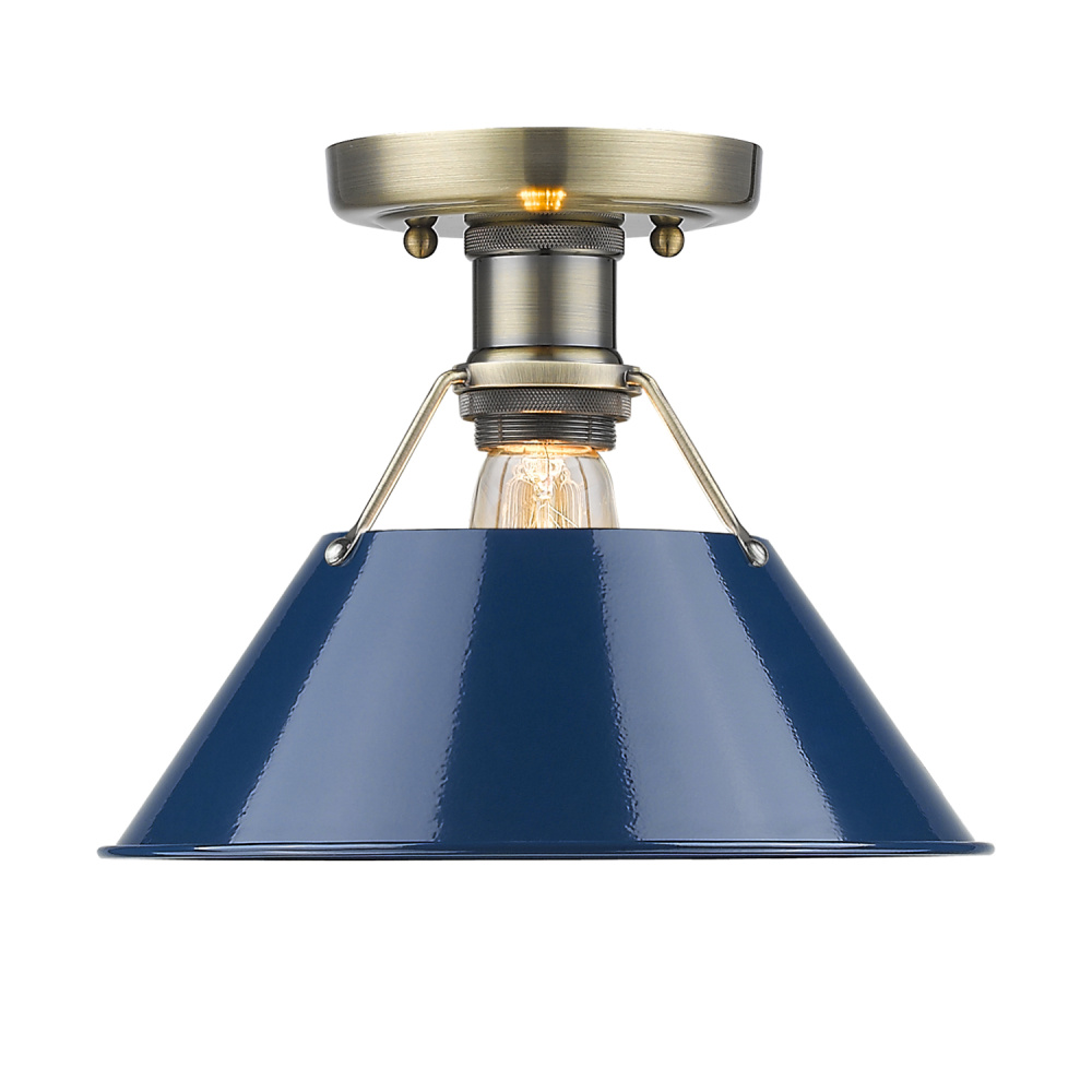 Yep by Golden Lighting Orwell 1-light Flush Mount in Aged Brass and Navy Blue shade