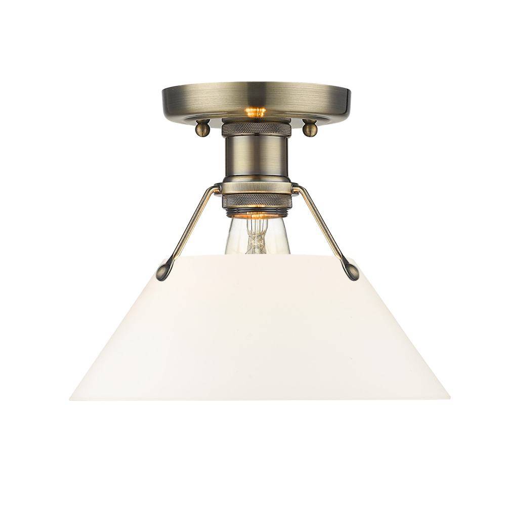 Yep by Golden Lighting Orwell 1-light Flush Mount in Aged Brass and Opal Glass
