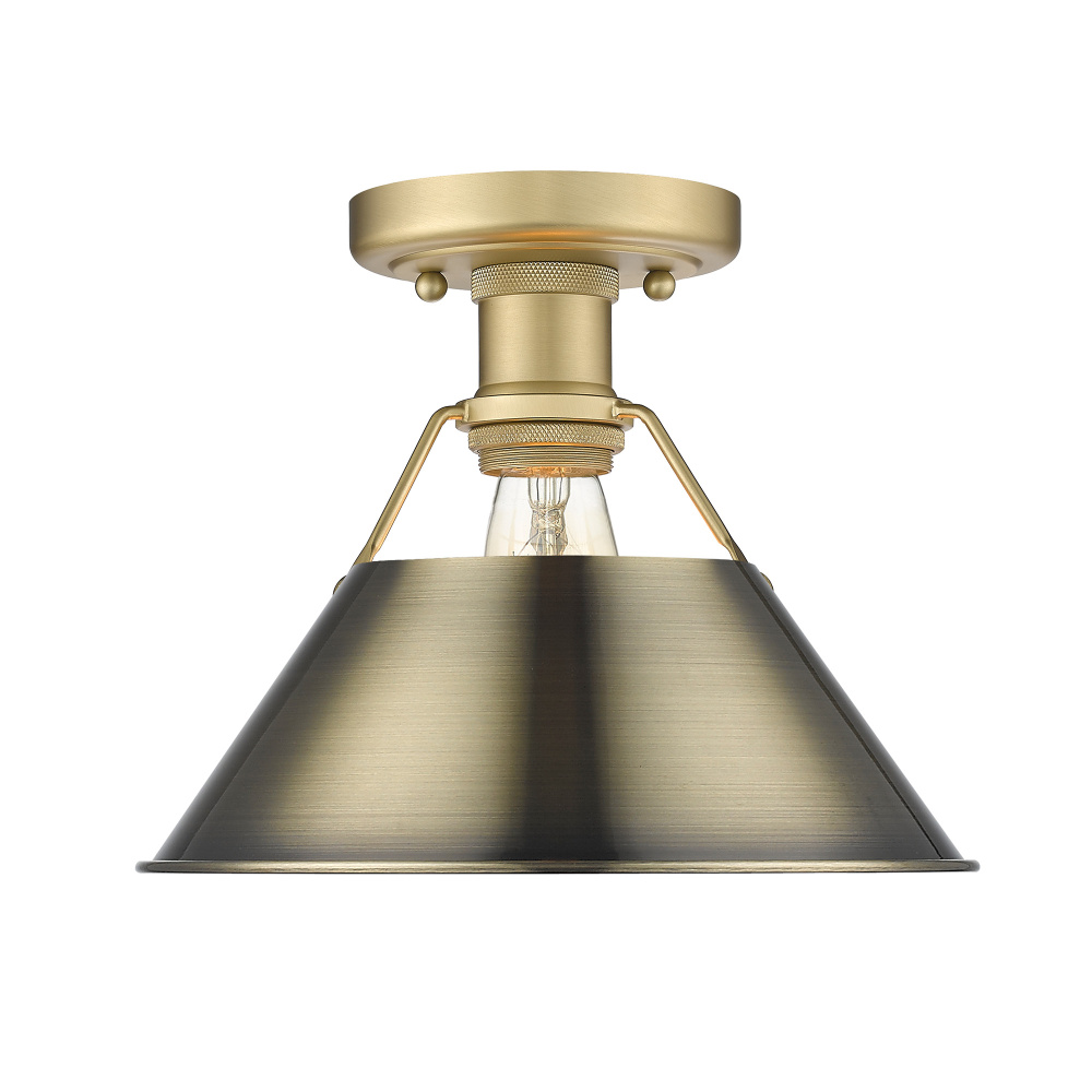 Yep by Golden Lighting Orwell 1-light Flush Mount in Brushed Champagne Brass and Aged Brass shade