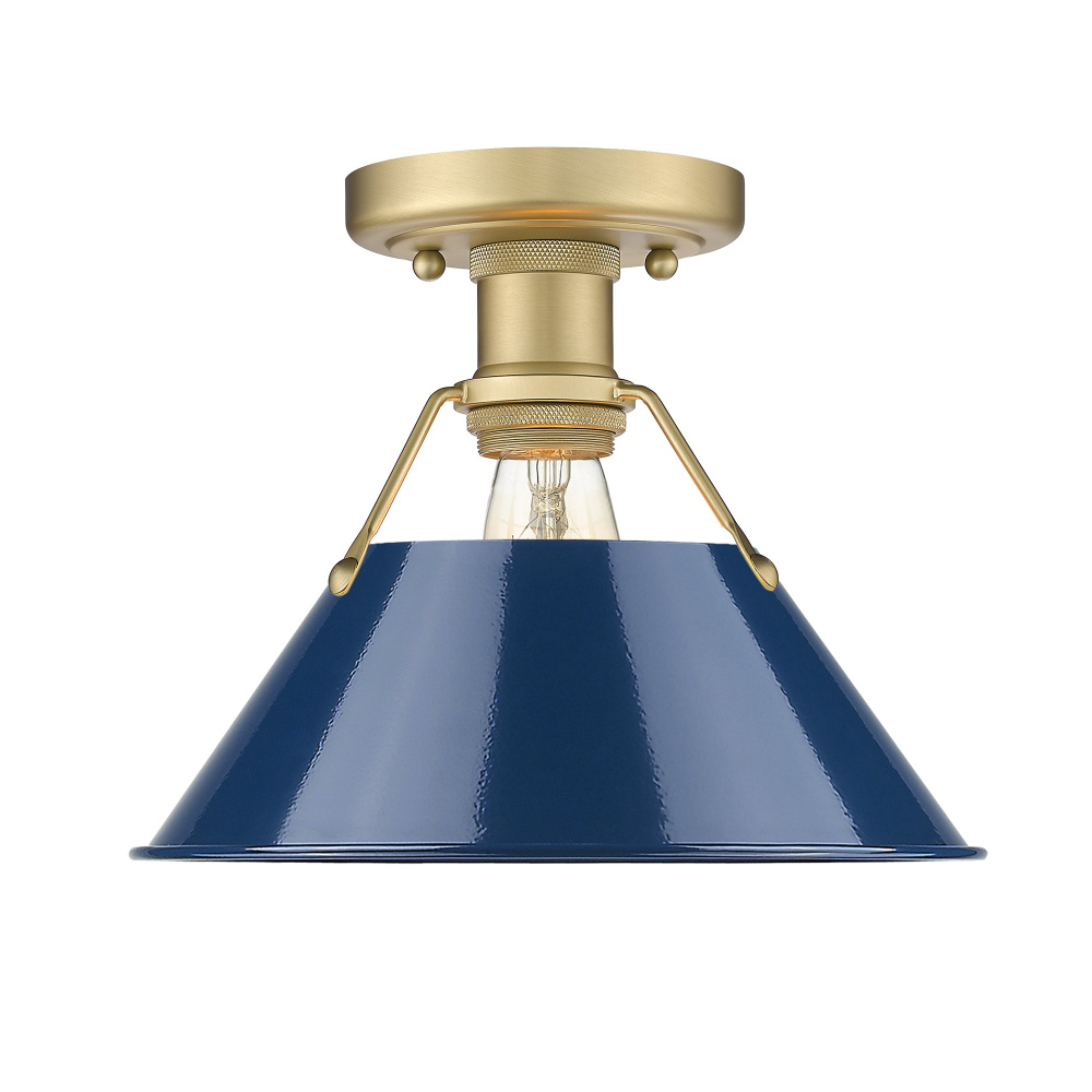 Yep by Golden Lighting Orwell 1-light Flush Mount in Brushed Champagne Brass and Navy Blue shade