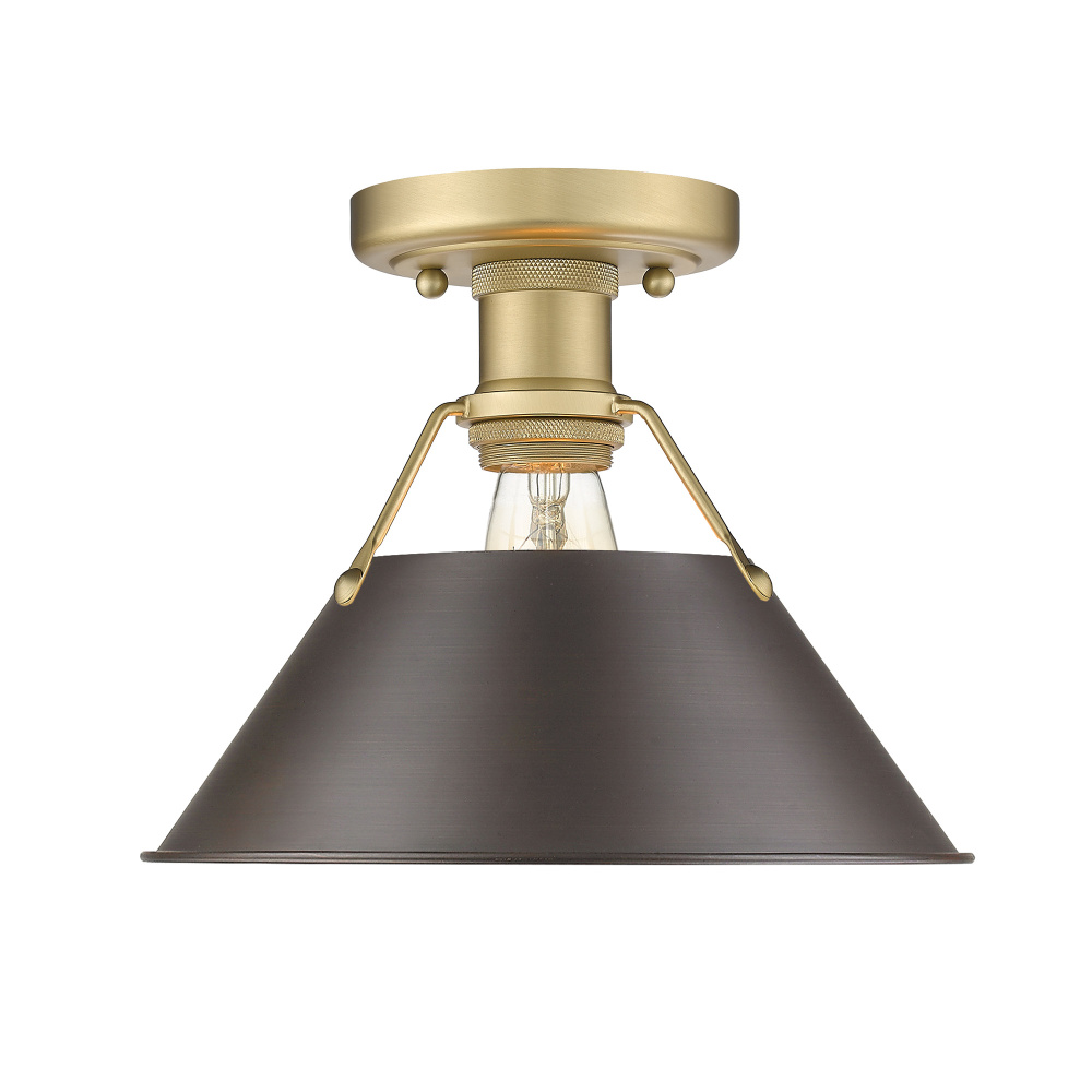 Yep by Golden Lighting Orwell 1-Light Flush Mount in Brushed Champagne Brass & Rubbed Bronze shade