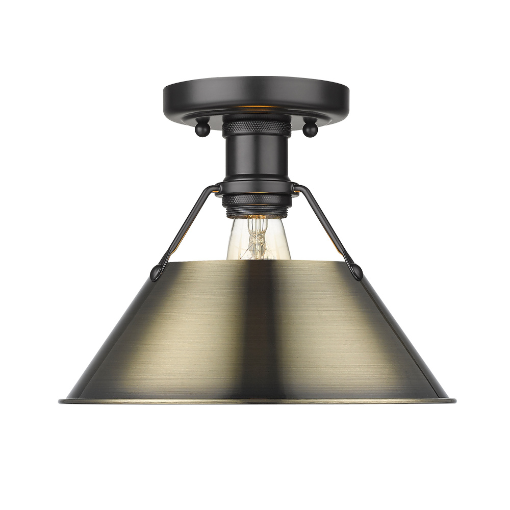 Yep by Golden Lighting Orwell 1-light Flush Mount in Matte Black and Aged Brass shade