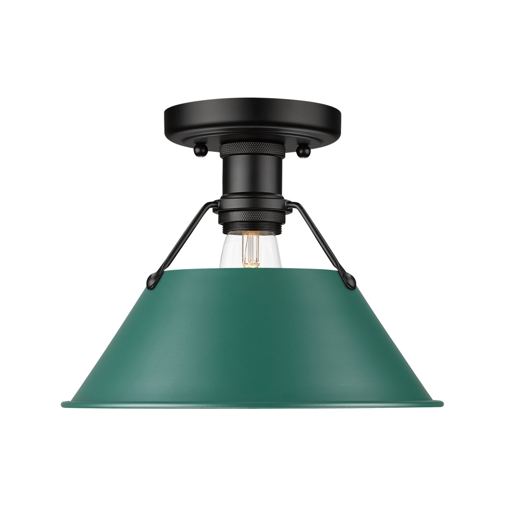 Yep by Golden Lighting Orwell 1-light Flush Mount in Matte Black and Pine Green shade